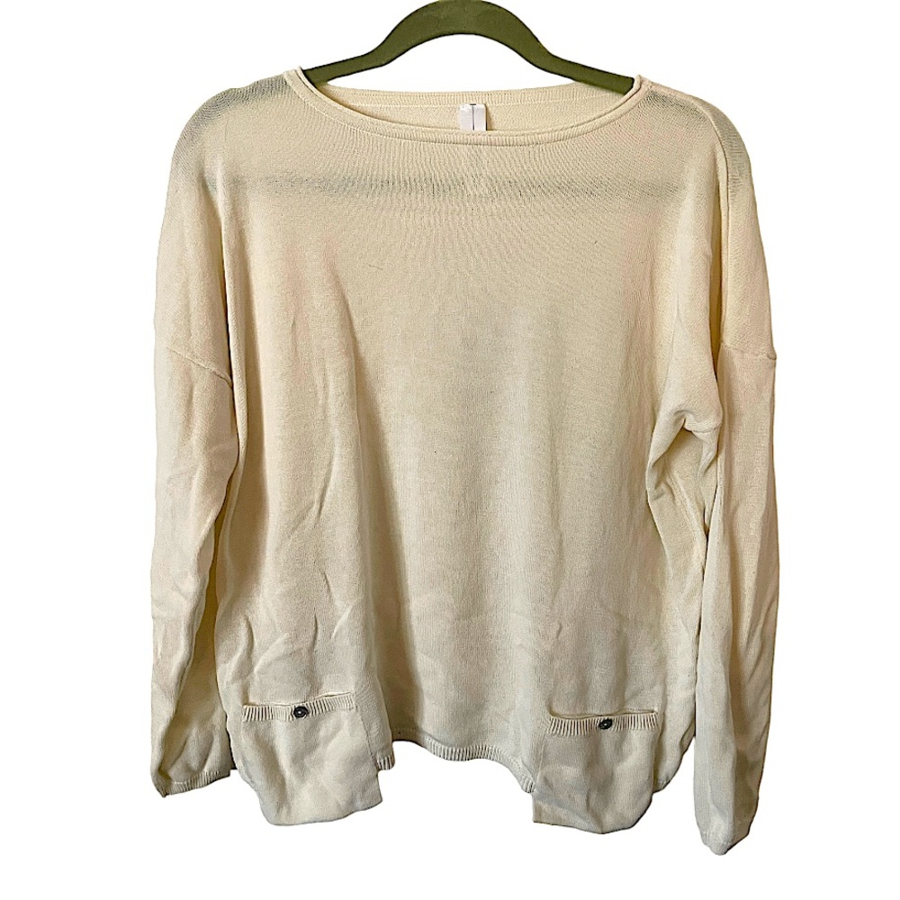 Marla Wynne Ivory Cream Cotton Blend Crewneck Sweater NWOT M‎